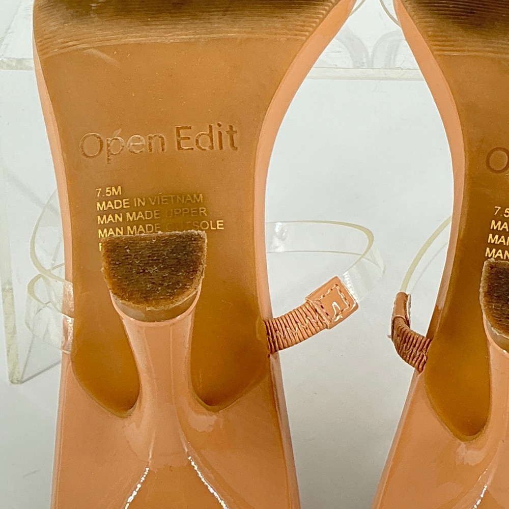 Open Edit Size 7.5 Tan Nude Clear Strappy Kitten‎ Heel Slide Sandals Tawney - Picture 12 of 14